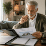 Senior consultant un dossier immobilier avant un remboursement anticipé de prêt viager hypothécaire.