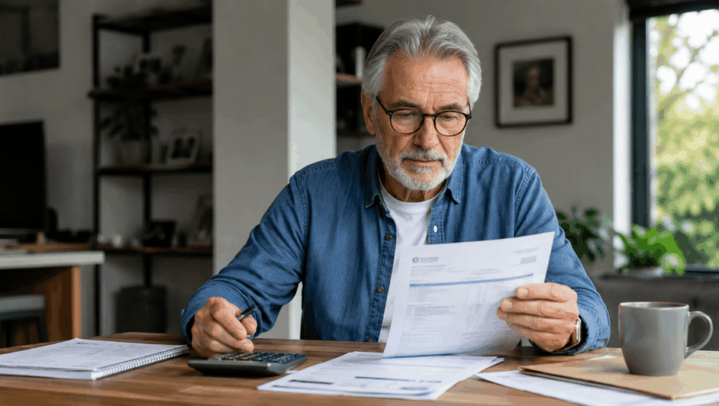 Senior consultant des documents financiers et une calculatrice afin d’évaluer l’opportunité de solder un rachat de crédit par anticipation.